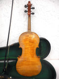 Antique Estate Violin with Bow and Wooden Case, Old Oil Varnish, Aubert Bridge, Poehland Rest, Signed Halus & Bodruger Luthiers
