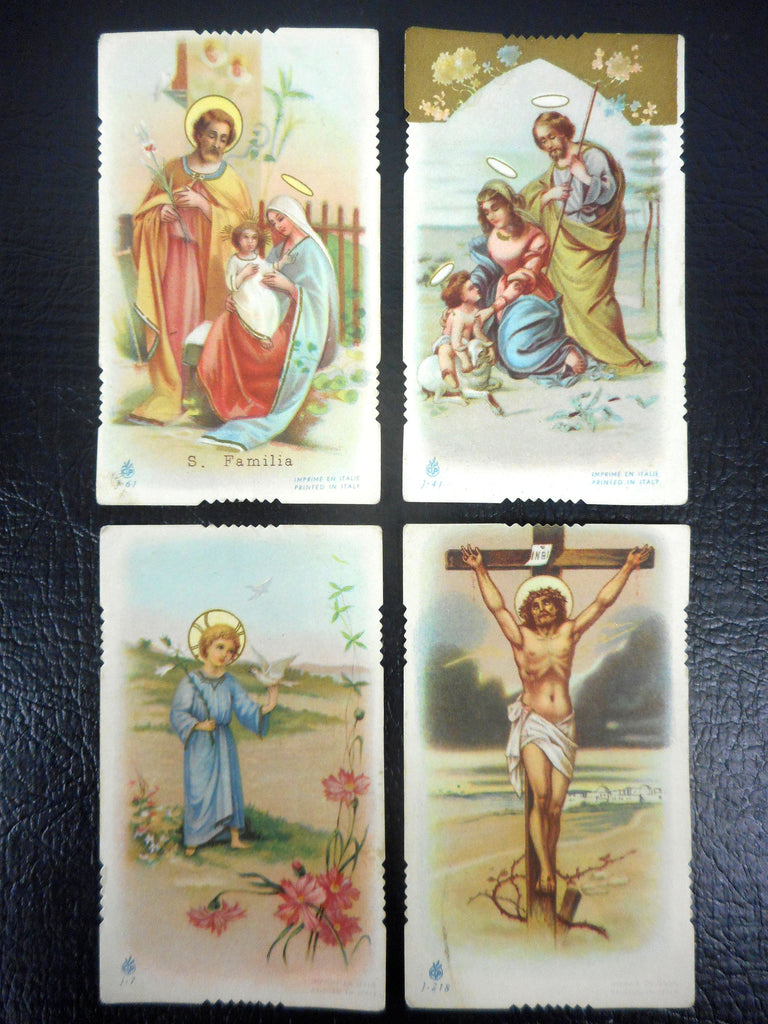 Lot of 4 Antique 1920's Religious Mini Cards Lithographs from Italy, Catholic Holly Scenes, Color, Jesus, Mary and Joseph