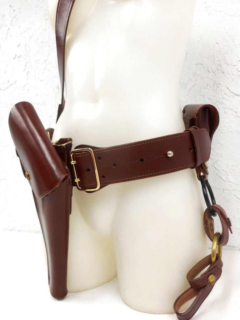 Vintage Horse Mounted Police Men's Belt Size 34 with Accessories, RCMP Royal Canadian Mounted Police, Burgundy Leather