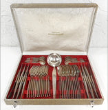 Vintage 1930s Francois Frionnet France Silverplate Flatware Cutlery Set for 12, Complete 49 Pieces Louis XV Set, Laddle, Original Box