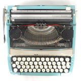 Vintage 1960's Smith Corona Corsair Deluxe Portable Typewriter Made in England, Turquoise, Error Control, With Case
