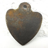 Antique Victorian Bronze Heart Necklace with Gothic Monogram Script 1 7/8 inches, Human or Animal Tag