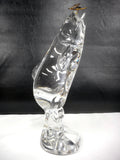 Vintage Jumping Fish Art Glass Sculpture 10.5" Signed FM from Sweden, Konstglas Ronneby, Golden Fish Hook