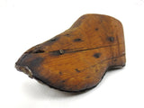 Antique Primitive Child Wood Shoe Shoemaker Form 5", Original Leather and Metal Sole Plate