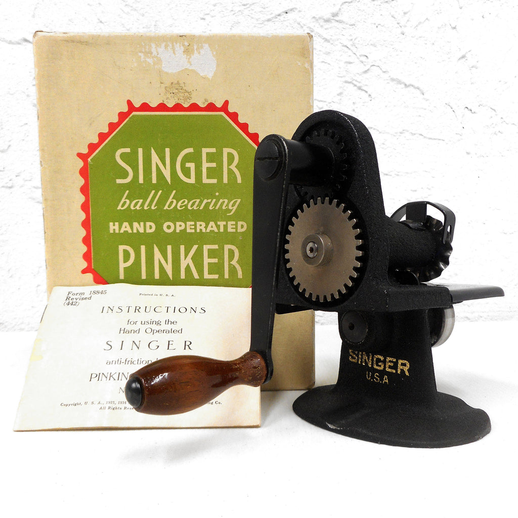 Vintage Singer Pinking Machine Model 12379, Hand Operated, Cast Iron, Zigzag Bias, Instructions and Original Box