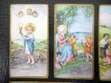 Lot of 8 Antique 1920's Religious Mini Cards Lithographs from Switzerland, Catholic Holly Scenes, Color and Gold Paint, Children