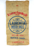 Vintage Burlap Sack Jute Bag 40X20" Montreal Quebec Advertising, St.Lawrence Flour Mills, Laurentia Middlings, Large Pillow or Tapestry