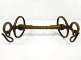 Signed Antique Horse Bridle Bit with Ornamental Cheeks 6 3/4" Wide, Ribbed Straight Mouthpiece, Large Rings and Hooks, England