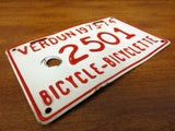 Vintage 1970's Metal Bicycle License Plate 5X3", City of Verdun in Montreal, Quebec, Canada, French and English, Bicyclette, Red and White