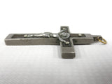 Antique Priest Crucifix Pendant with a Wooden Inlay 2X1", Hand Made and Forged, Authentic Clergy Cross