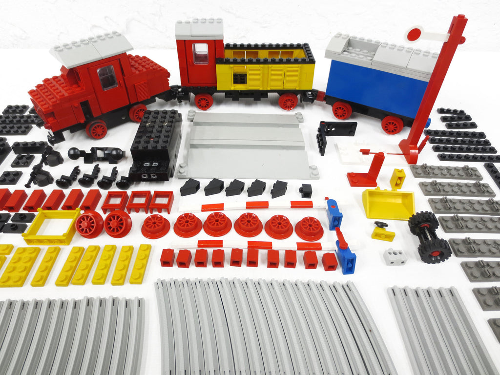 Vintage 1980 Lego Legoland Battery Diesel Freight Train 7720, 360+ Original Pieces Lot, Red Gray, Yellow and Blue, With Two Motors