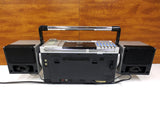 Vintage Futuristic AKAI Boombox 4 Band Cassette Stereo Receiver, Model PJ-R25FU Made in Japan, 2 Detachable Speakers