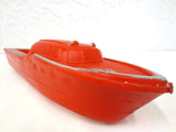 Vintage Red Toy Speed Boat Ship 15" Long Signed Lido New York, Thick plastic, Silver Details, Floats