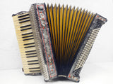 Rare Antique Angelo Moressi Italy Piano Accordion, 120 Basses, 41 Notes, Mother of Pearl, Red Flowers, Black and Silver, Leather Straps