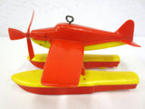 Vintage Wind-Up Toy Seaplane 9" Signed Lido, Red and Yellow Floating Mechanical Airplane, Working and Complete, Cessna 172 Skyhawk