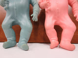 Vintage 1950's Bedtime Squeaky Babies Pair 10" Signed Reliable Canada, Blue and Pink Soft Plastic, Matching Girl Boy Pair