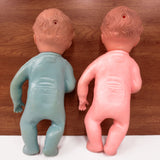 Vintage 1950's Bedtime Squeaky Babies Pair 10" Signed Reliable Canada, Blue and Pink Soft Plastic, Matching Girl Boy Pair