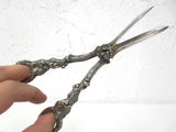 Antique Grapevine Raisin Shears Scissors 6.75", Heavy Silver Plated Finish, Very Ornate Handles with Grapevines, Hand Hammered, Sharp
