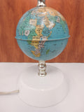 Vintage Mid Century Table Desk Lamp 16" Tall with Metal Earth Globe and Base, White Plastic Dome, Futuristic Design