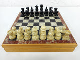 Handmade Luxury Chess Game Box 8X8", Wooden Box, Marble Top and Complete Chess Pieces, Portable, Latches