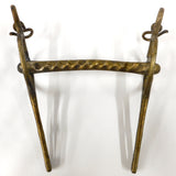 Signed Antique Horse Bridle Bit with Ornamental Cheeks 6 3/4" Wide, Ribbed Straight Mouthpiece, Large Rings and Hooks, England