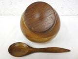 Vintage Mid Century 1950's Wood Sphere Bowl 5" Dia. with Spoon for Serving Nuts and Candies