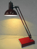 Vintage Mid Century Luxo Norway Drafting Desk Lamp 25", Articulated Swing Arm, Red, Original Luxo Tag