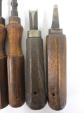 6 Early Antique Machinist Gunsmith & Blacksmith Tools with Wooden Handles, Hexagonal Screwdrivers, Saw, Carvers