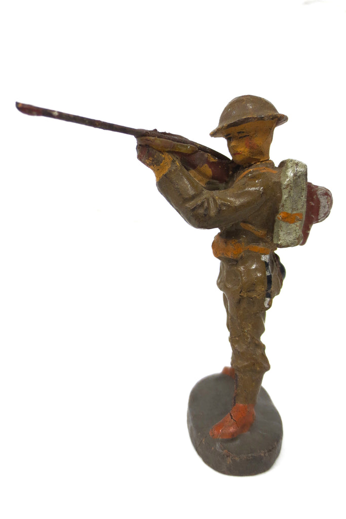 WWII Vintage Toy American Soldier Figurine 3" by Elastolin Lineol Germany, Aiming with Riffle