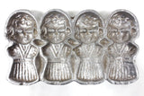 Antique Clear Candy Chocolate Lollipop Mold, Thick Cast Aluminum, 4 Girls with Dresses, 7.5 X 4.25"