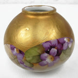 Antique Victorian Porcelain Gild Gold Leafed Lamp Light Shade Globe 3 3/4" Diameter, Green Purple Flowers, Embossed