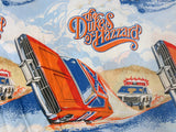 Vintage Dukes of Hazzard Fitted Bed Sheet Twin Size Signed Warner Bros 1982, General Lee 1969 Dodge Charger Car & Police Hollywood TV Series