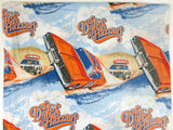 Vintage Dukes of Hazzard Fitted Bed Sheet Twin Size Signed Warner Bros 1982, General Lee 1969 Dodge Charger Car & Police Hollywood TV Series
