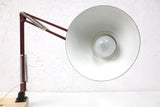 Vintage Mid Century Luxo Drafting Desk Lamp 31" Long Articulated Swing Arm, Dark Red Burgundy, 6 3/4 Diameter