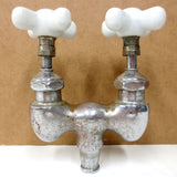 Antique Victorian Claw Foot Bath Tub Faucet signed Wallaceburg, Nickel Plated Solid Brass, Hot and Cold Porcelain Knobs