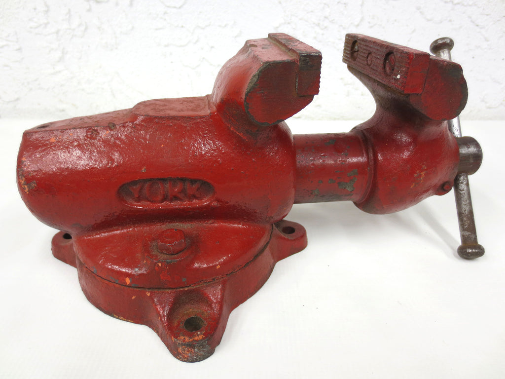 Vintage York Baby Bullet Type Vise Vice 2.5" Jaws model 80, Original Red, Bench Type Vise, Rotating Base