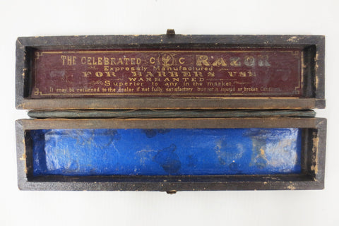 Antique Coc Rooster Straight Razor Box, Rare Barber Razor Collector's Box, Ornate Metal Hinge