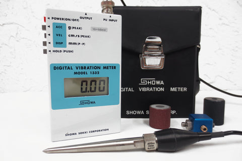 Digital Vibration Meter Instrument by Showa Sokki Japan Model 1332, Complete Accessories, Case & Manual, Perfect Condition