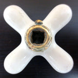 Antique White Porcelain Faucet Handle Knob Hot H Water 2 3/4" Signed Crane, Brass Base, Lot #2