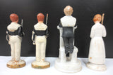 4 Antique Bisque Porcelain and Composition Figurines 3" Signed Deutschland, Germany, Catholic Prayer, 3 Boys, 1 Girl
