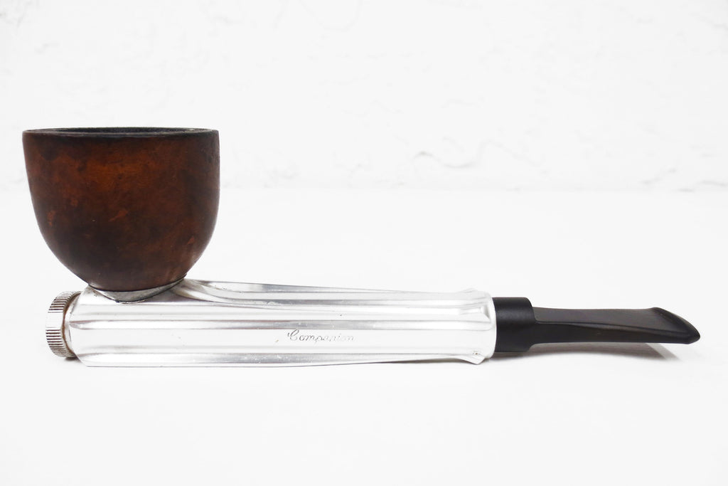 Vintage 1950's Aluminum & Wood Tobacco Pipe Signed Companion by Kirsten, 5 1/2" Long, Straight, Long Filter
