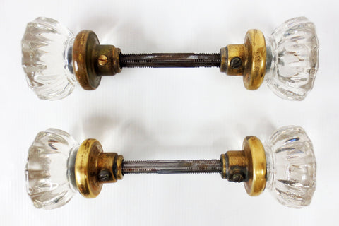 2 Pairs of Antique Victorian 12 Point Crystal Glass Door Knobs Screws & Rods #2