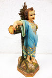 Antique Holy Infant Young Jesus Sculpture 18" Log Crucifix Cross, Glass Eyes, From Montreal Monastery