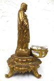 Antique Holy Water Font w/ Glass Bowl 7 1/4" Jesus Sacred Heart, Gold Cast Iron