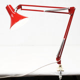 Vintage Mid Century Luxo Drafting Desk Lamp 31" Long Articulated Swing Arm, Bright Red, 6 3/4 Diameter