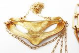 Vintage 1960's Monet Gold Tone Ball Mask Brooch 2 3/4" with 24" Chain, Rhinestones