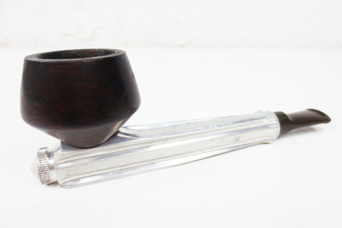 Vintage Kirsten M Aluminum Estate Tobacco Pipe 5 1/4" Long, Modernist Wood Bowl