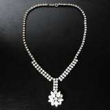 Vintage Jay Flex Sterling Evening Dress Necklace 15", Daisy Flower, Glass Stones