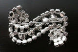 Vintage Evening Dress Brooch S Shape 2 3/8" Glass Stones, Silver Rhodium Plated