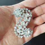 Vintage Evening Dress Brooch S Shape 2 3/8" Glass Stones, Silver Rhodium Plated